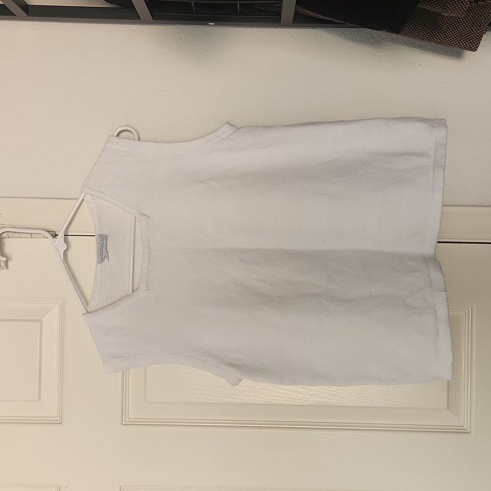 Monterey Bay White Sleeveless Knit Cotton Linen Blend Top Large
